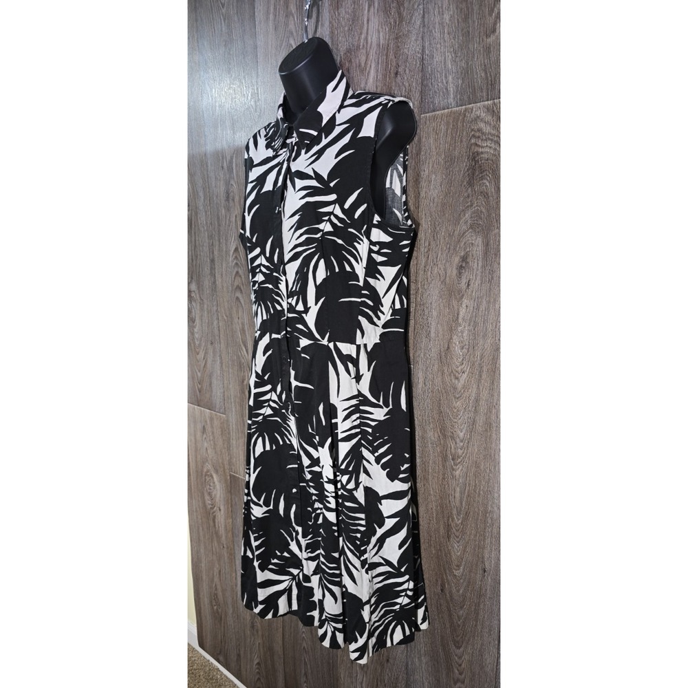 Talbots Sleeveless Shirt Dress‎ Palm Leaf Print Size 14 Black White
